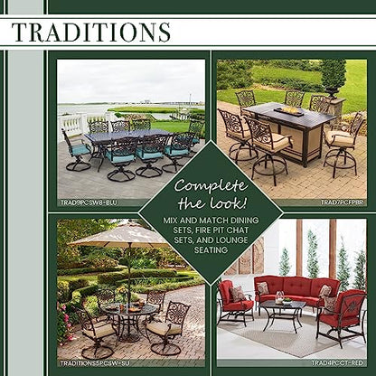 Hanover Traditions 5-Piece Outdoor Dining Set, All-Weather Patio Dining Set for 4 with Cushioned Wicker Back Cast Aluminum Swivel Rocker Chairs and 42" Glass-Top Table for Patio, Backyard, Deck, Porch