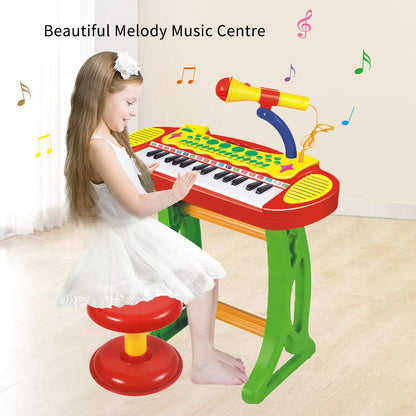 Kids Piano Keyboard Toys 31 Keys,Electronic Piano for Beginners,3 4 5 6 7 8 Years Old Toddler Girl Boy Gift,Musical Instrument, w/Microphone,Multiple Sounds,Stool,Recordings,Note Stickers - Red