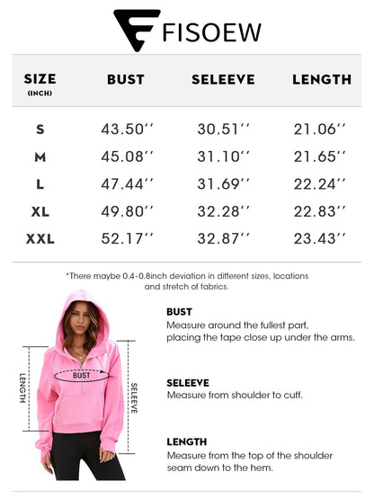 Womens Hooded Pullover Sweatshirts Half Zipper Crop Hoodie Fleece Lined Collar Zip Up Hoodies Cropped Long Sleeve Tops Medium