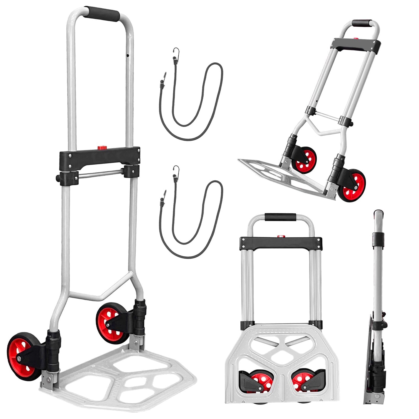 SUZHI Lightweight Folding Hand Turck Dolly Cart with 2 Wheels Foldable, Aluminum Collapsible Dolly Hand Truck, Portable & Compact for Shopping, Travel & Groceries.