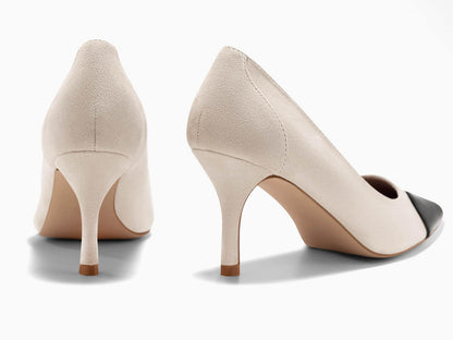 Coutgo Womens Closed Pointed Toe Pumps Heart Stiletto High Heels Wedding Bride Dress Shoes, Beige, Size 6.5