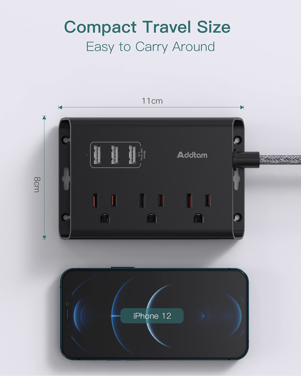 Addtam Power Strip with 3 USB Ports