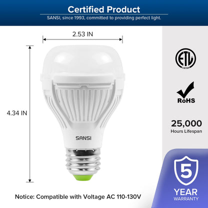 SANSI 100W A19 LED Light Bulb 6 Pack