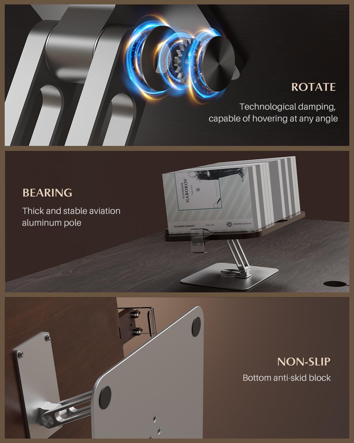 Adjustable Cookbook Stand with 360° Swivel Base