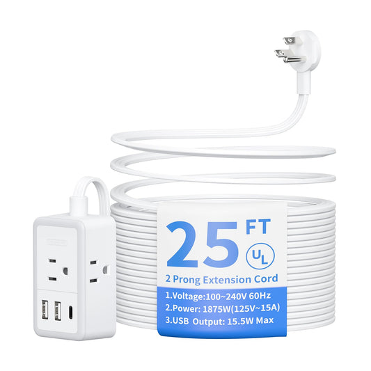 25ft NTONPOWER Flat Extension Cord with USB Ports