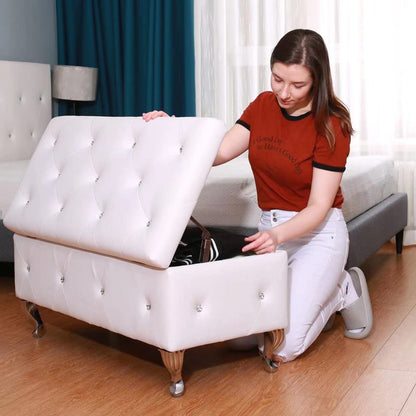 AC Pacific Tufted Faux Leather Storage Ottoman