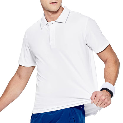MIER Men's Short Sleeve Polo Shirt Quick Dry Tennis Golf Collared T-Shirts Contrast Collar Casual Polo Moisture Wicking, White, L