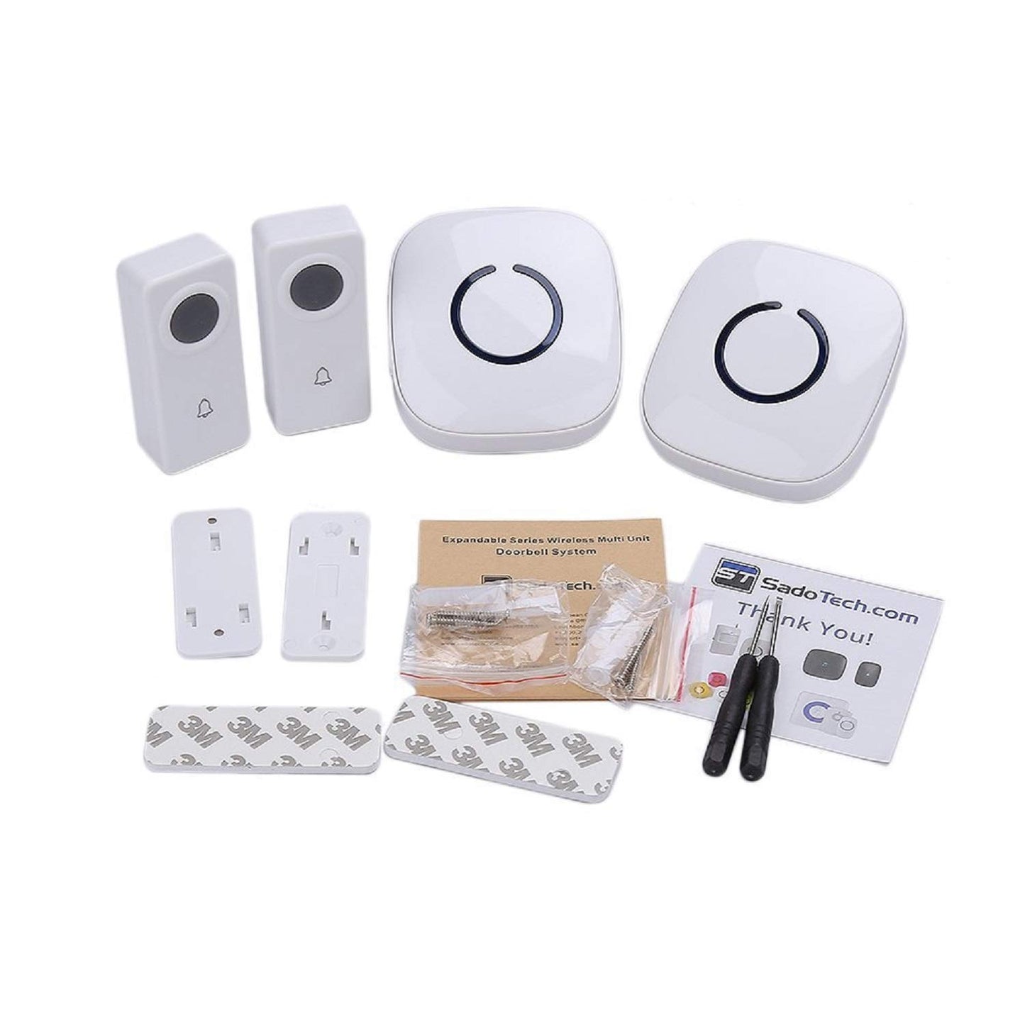 Wireless Doorbell by SadoTech – Waterproof Door Bells & Chimes Wireless Kit, 1000-ft Range,52 Door Bell Chimes, 4 Volume Levels with LED, Wireless Doorbells w/ 2 Receiver & 2 Button, Crosspoint, White