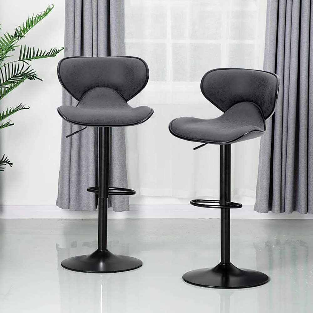 ALPHA HOME Bar Stools Modern Counter Height Bar Stools, PU Leather Adjustable Swivel Barstools, Armless Kitchen Counter Stools Dining Chairs Set of 2 (Grey)