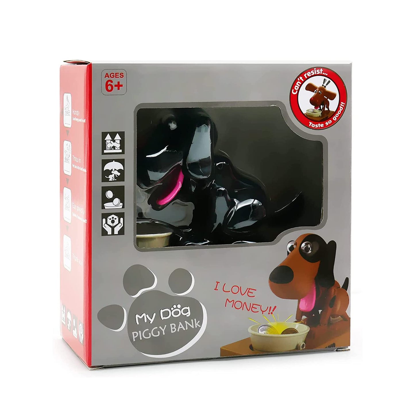 Puppy Piggy Bank, My Dog Piggy Bank, Cute Robotic Coin Munching Toy Money Box, Saving Money Coin Bank Gift (Black)