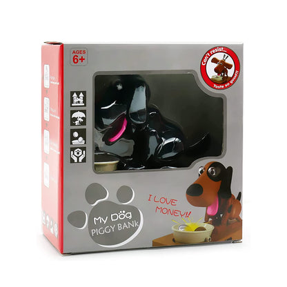 Puppy Piggy Bank, My Dog Piggy Bank, Cute Robotic Coin Munching Toy Money Box, Saving Money Coin Bank Gift (Black)