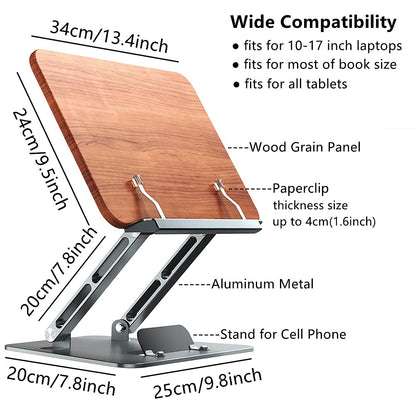 SOARCHICK Ergonomic Computer Stand for Laptop Foldable Book Stand for Reading Angle Height Adjustable Cookbook Stand Wood&Metal Portable Laptop Holder Riser Compatible with MacBook Pro/Air up to 17"