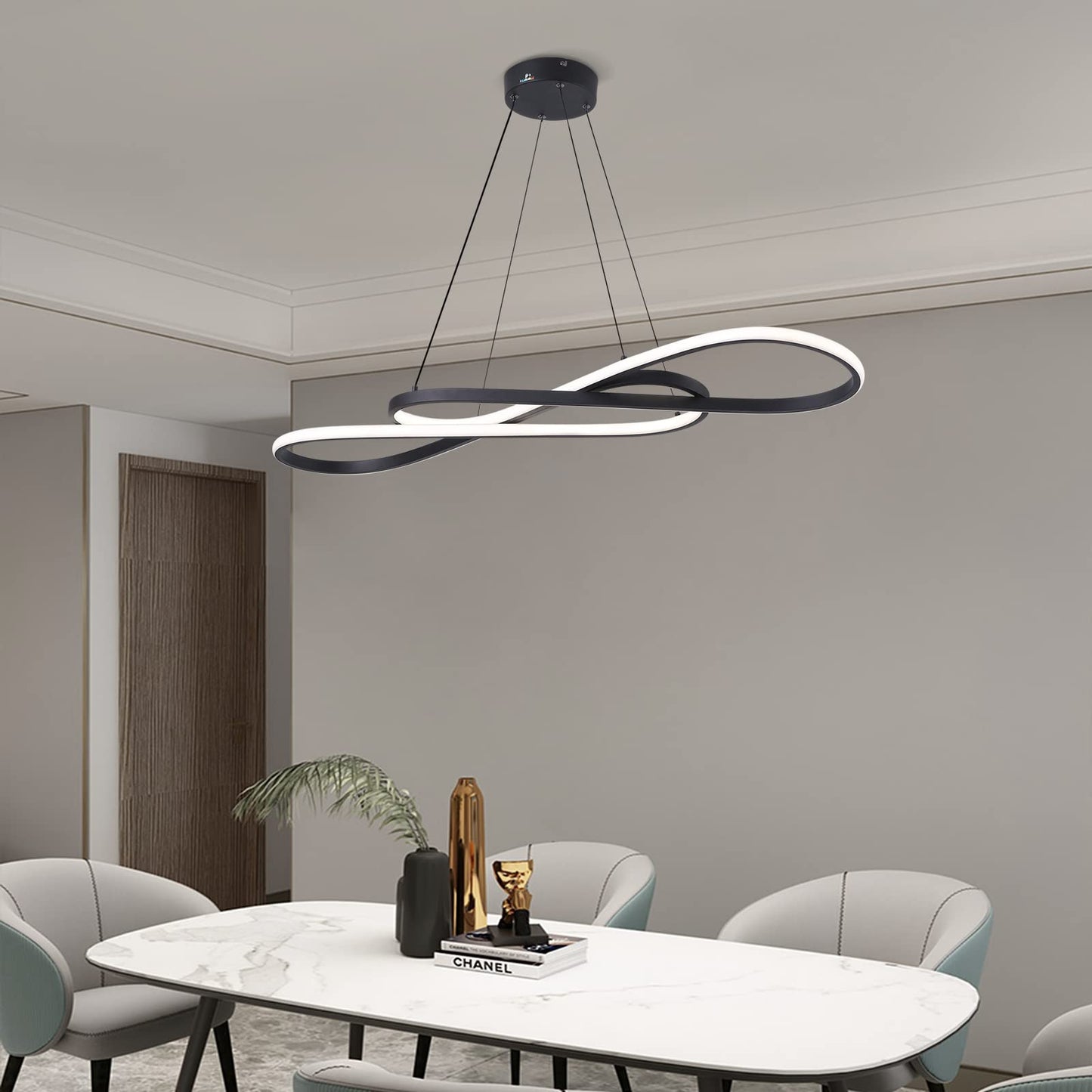 Afaoel Modern LED dimmable Chandelier 45W Color Temperature 3000K-4000K-5000K Creative Design Suitable for Living room Dining room Kitchen Island Bedroom foyer Note The shape (Black, 40 Inch)