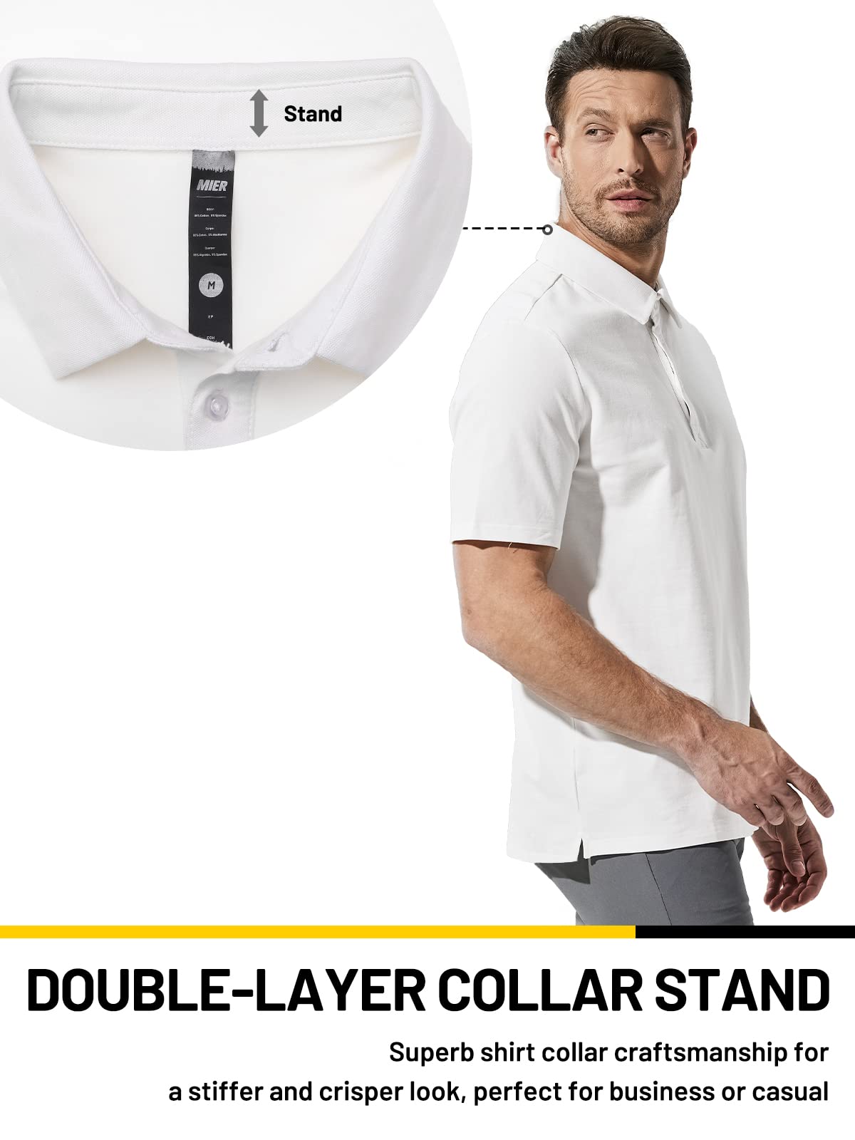 MIER White Polo Shirts for Men Short Sleeve Collared Shirts Cotton Pique Golf Polos T-Shirt, Classic Fit, L