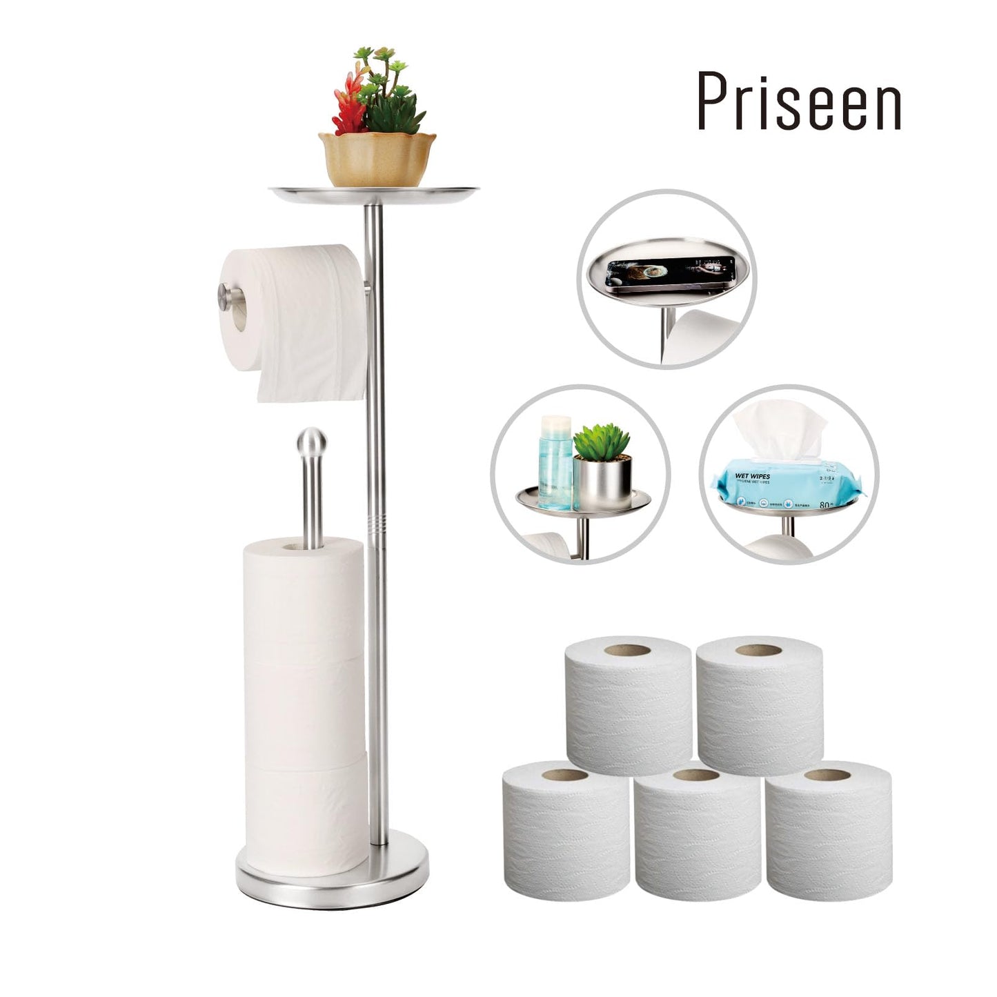 Toilet Paper Holder Stand with Phone Shelf