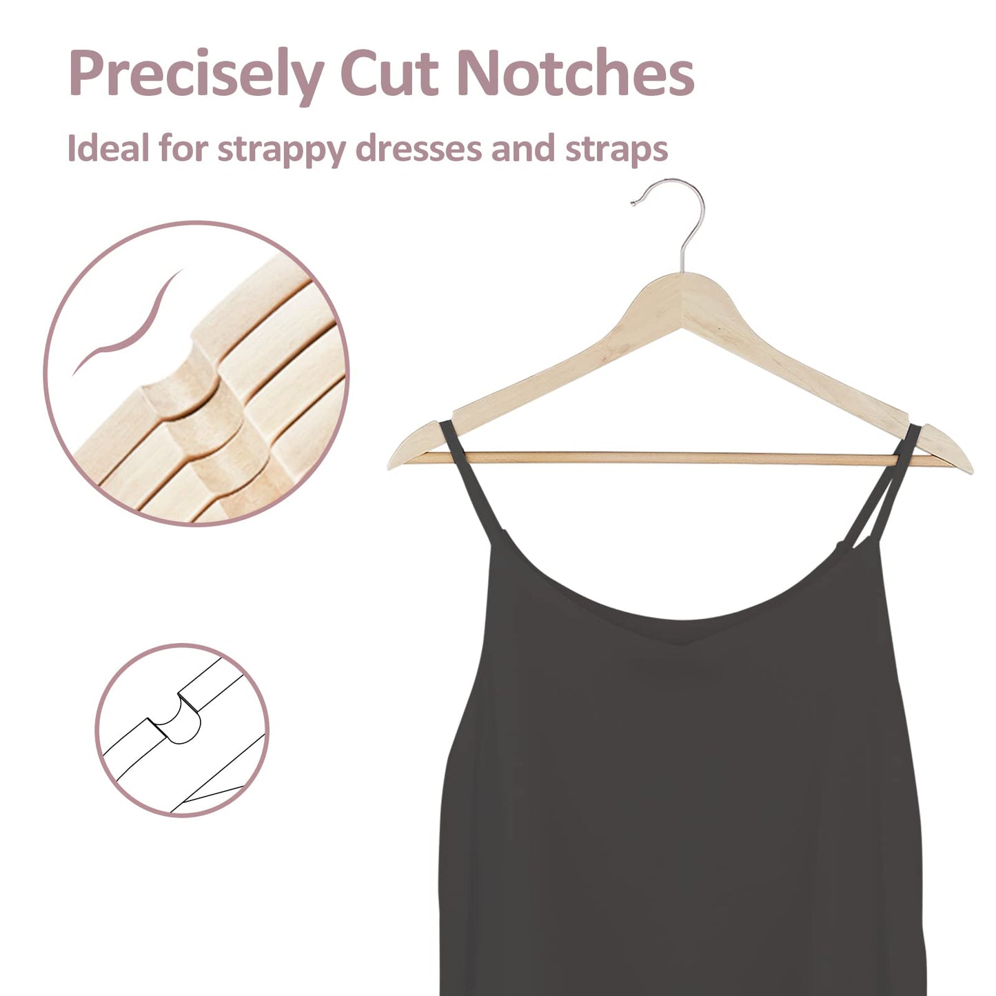 Wooden Coat Hangers 30 Pack with Swivel Hooks