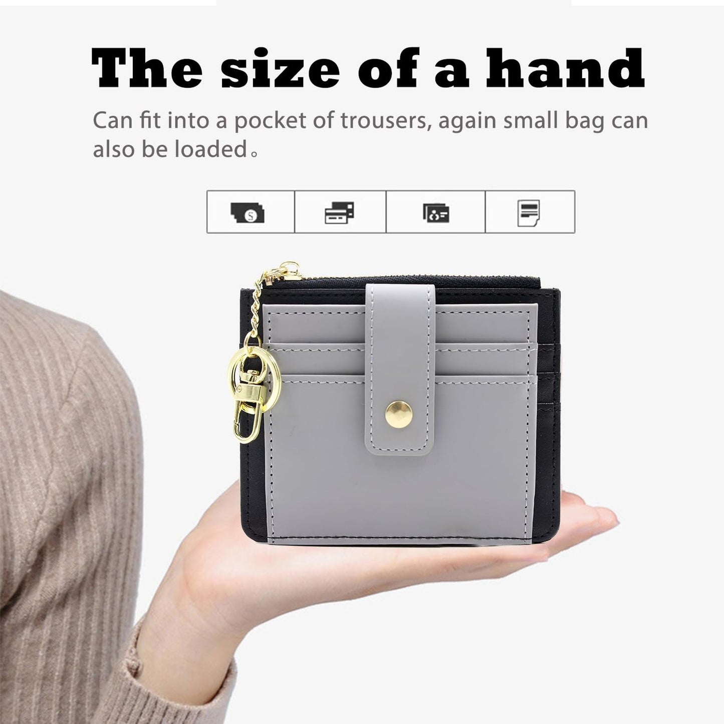 Slim Wallet for Women with Keychain & Zipper