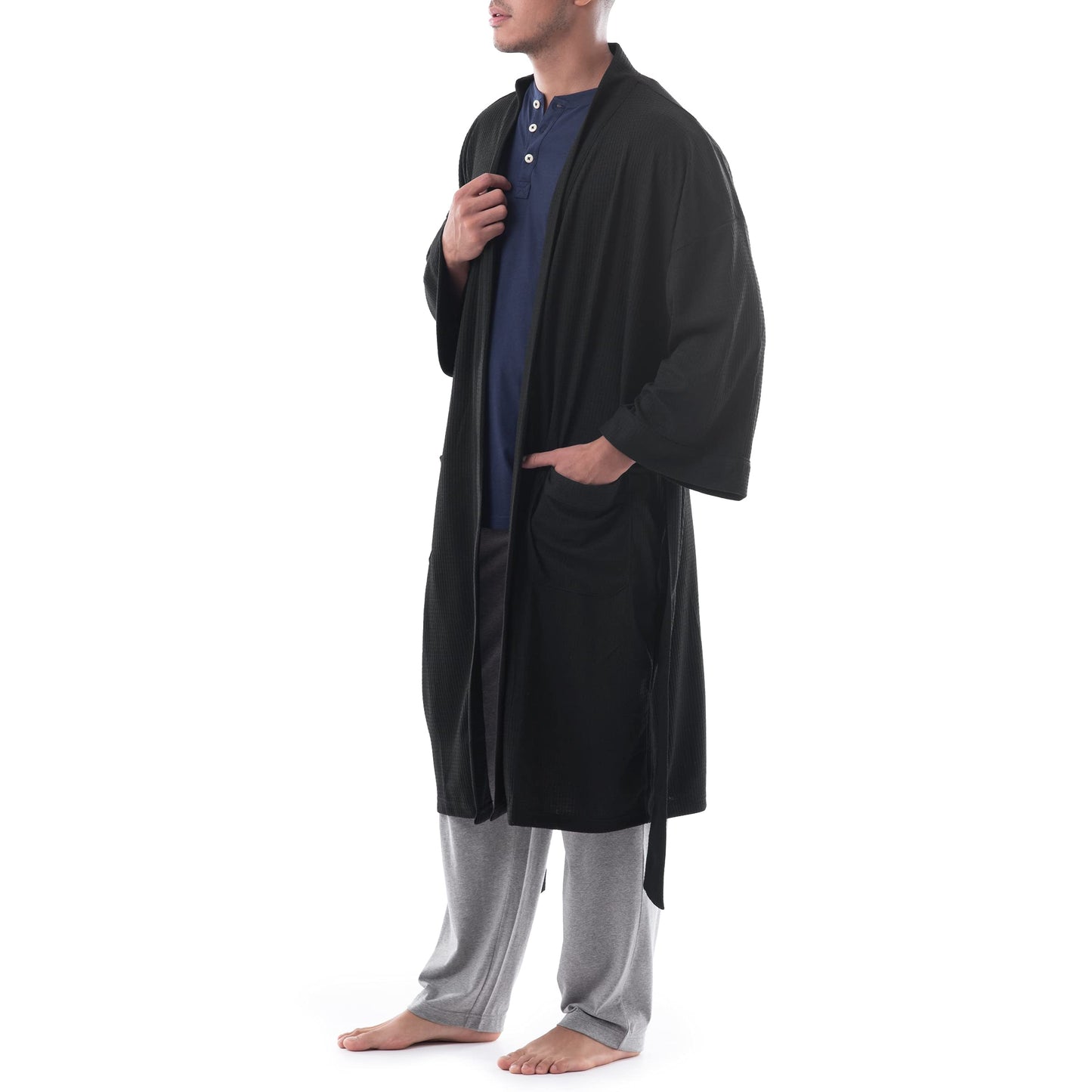 Fruit of the Loom Black Waffle Kimono Robe