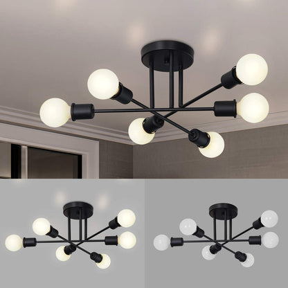 Hurrah Sputnik Light Fixture Black - 6 Lights Flush Mount Ceiling Light Fixture Industrial Chandeliers Modern for Kitchen Dining Room Living Room Bedroom Laundry E26
