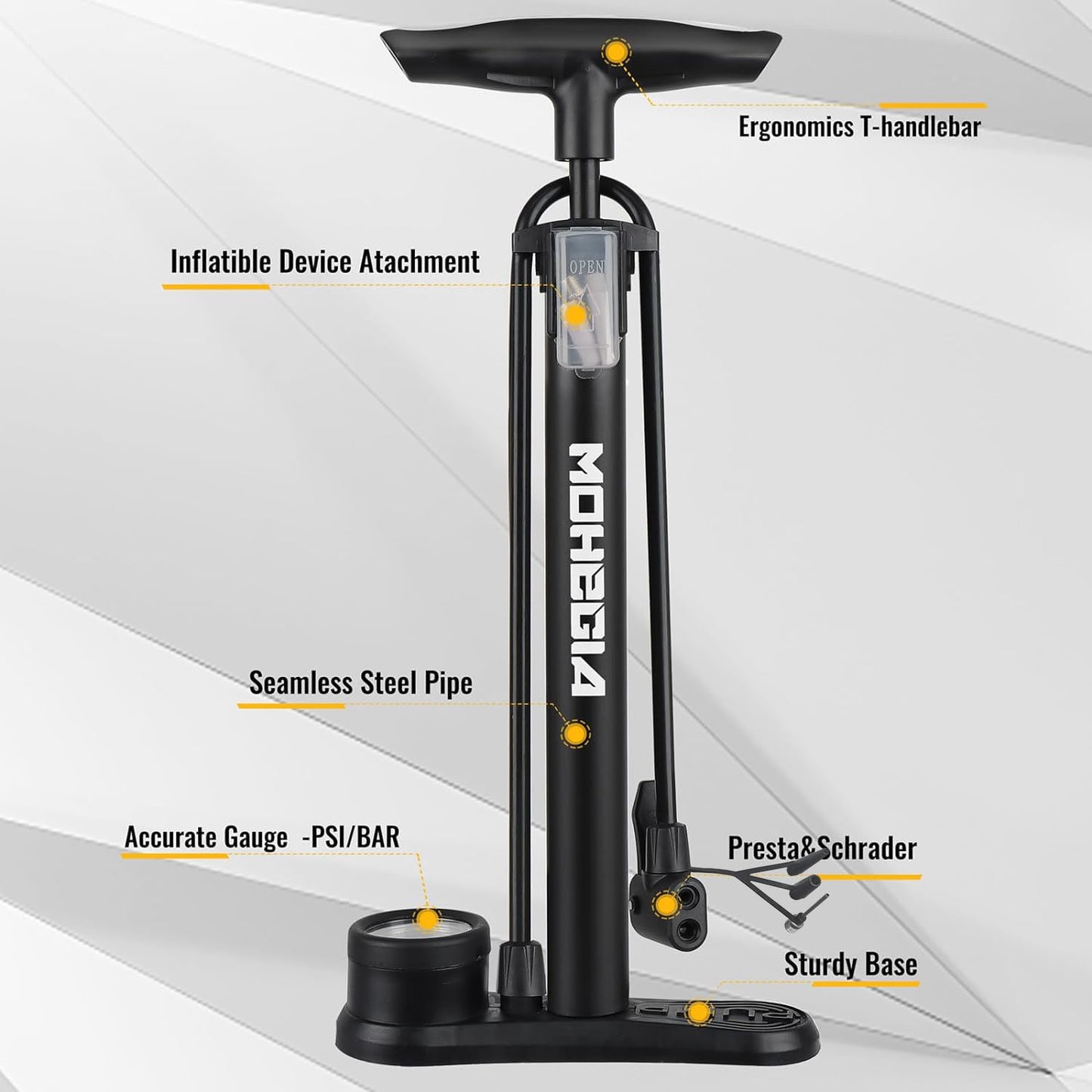 MOHEGIA Bike Floor Pump with Gauge, 160 PSI