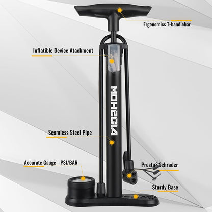 MOHEGIA Bike Floor Pump with Gauge, 160 PSI