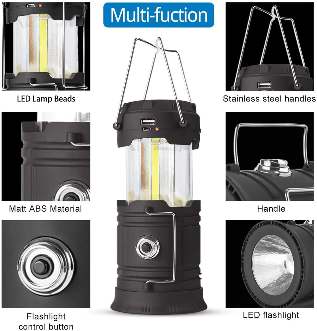 2 Pack Solar Rechargeable LED Camping Lanterns