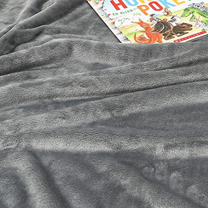 TILLYOU Reversible Plush Sherpa Fleece Kids Blanket for Boys Girls, 50"x60" - Fuzzy Fluffy Warm Throw Blanket for Couch Bed Sofa, Gray