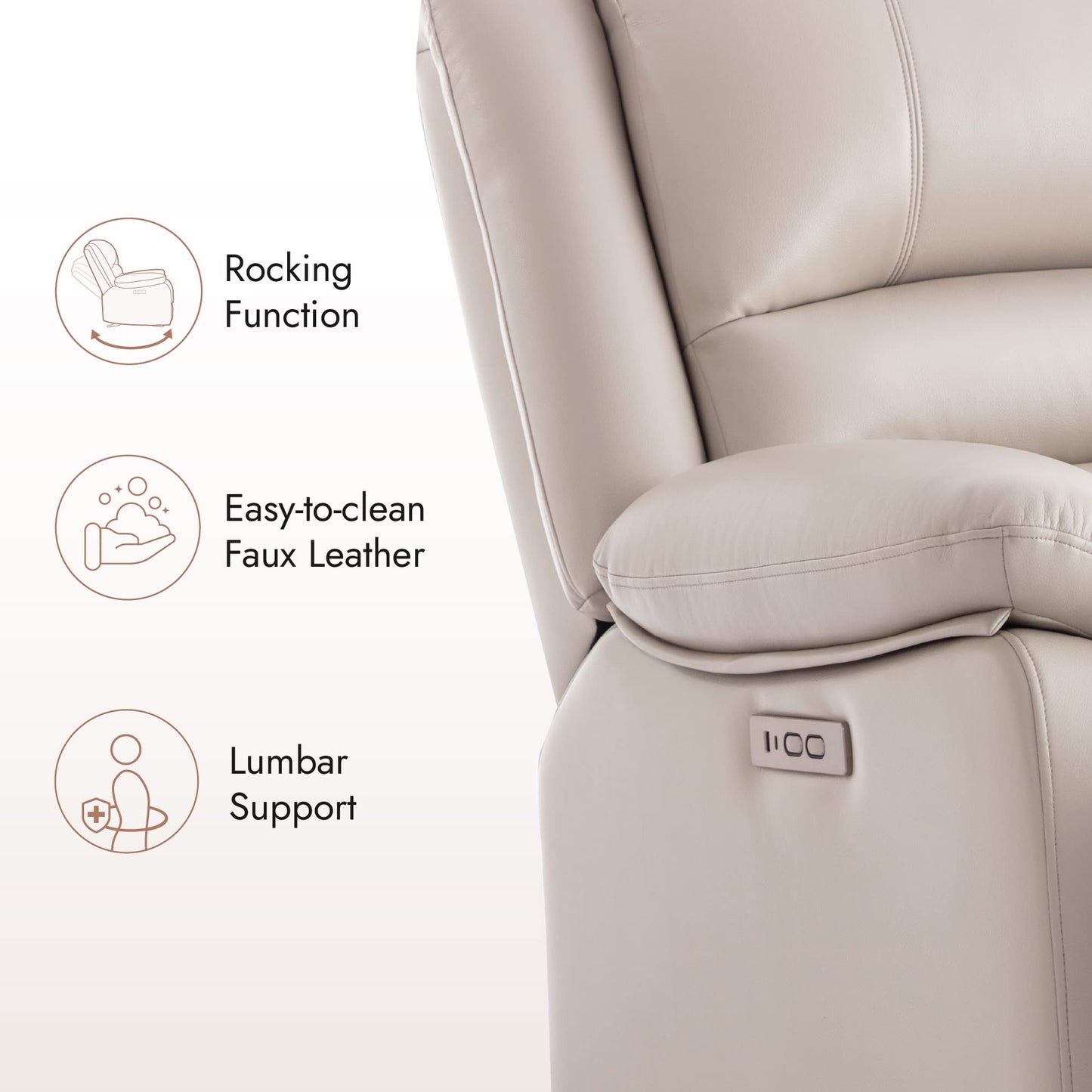 Power Recliner Chair with USB Port, Cream