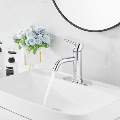 Chrome Single Handle Bathroom Sink Faucet with Drain