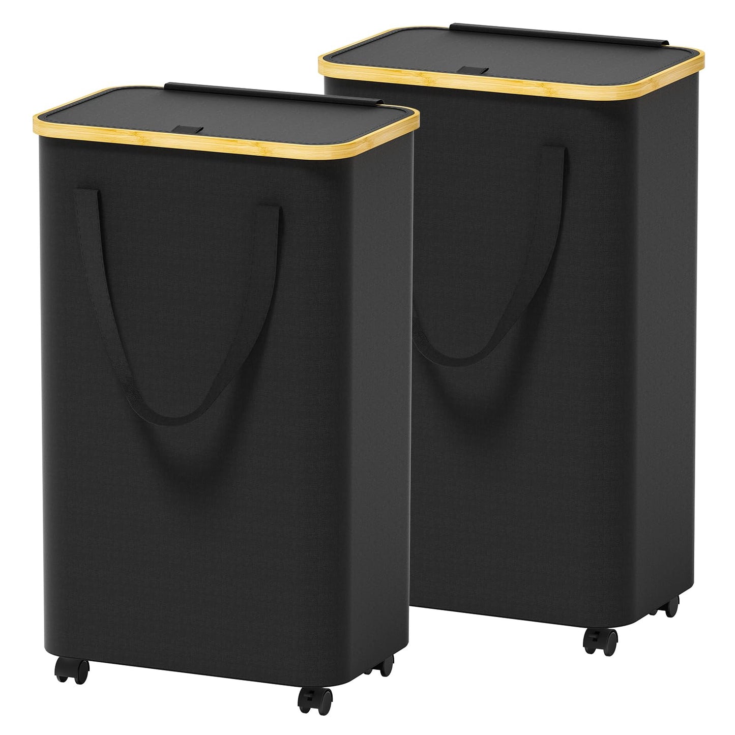 Azlafu Rolling Laundry Basket with Wheels 2-Pack, 75L Tall Slim Laundry Hamper with Lid, Waterproof Dirty Clothes Hampers for Laundry, Bedroom, Bathroom, Black Hamper with Handles for Clothes and Toys