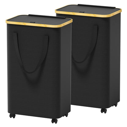 Azlafu Rolling Laundry Basket with Wheels 2-Pack, 75L Tall Slim Laundry Hamper with Lid, Waterproof Dirty Clothes Hampers for Laundry, Bedroom, Bathroom, Black Hamper with Handles for Clothes and Toys