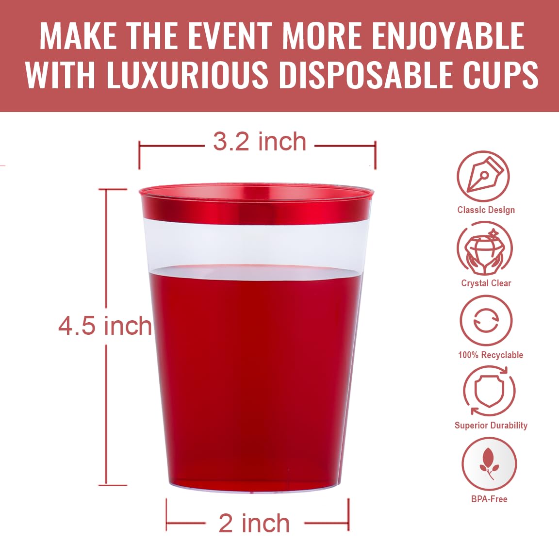 12 oz Red Plastic Cups - 200 Pack
