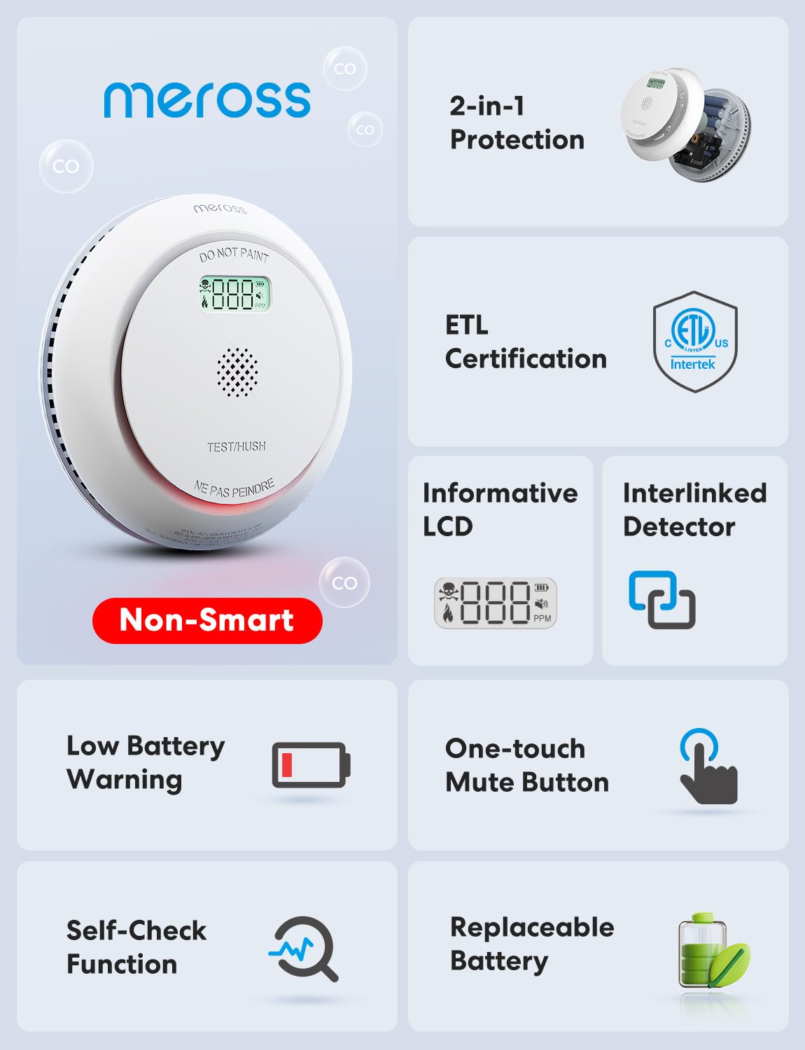 Meross Combination Smoke Carbon Monoxide Alarm Detector