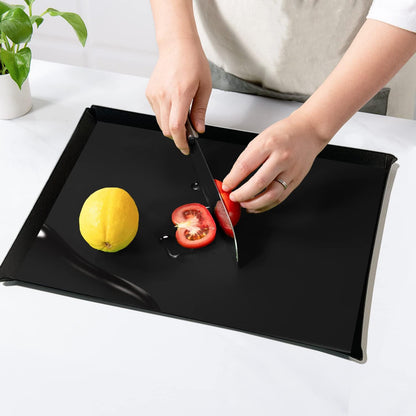 WK Extra Thick Foldable Cutting Boards with Lip, Flexible Plastic Cutting Board Mats for Kitchen, Black Cutting Boards for Meat, Nonslip Cutting Mats, BPA Free, Dishwasher Safe, Set of 3