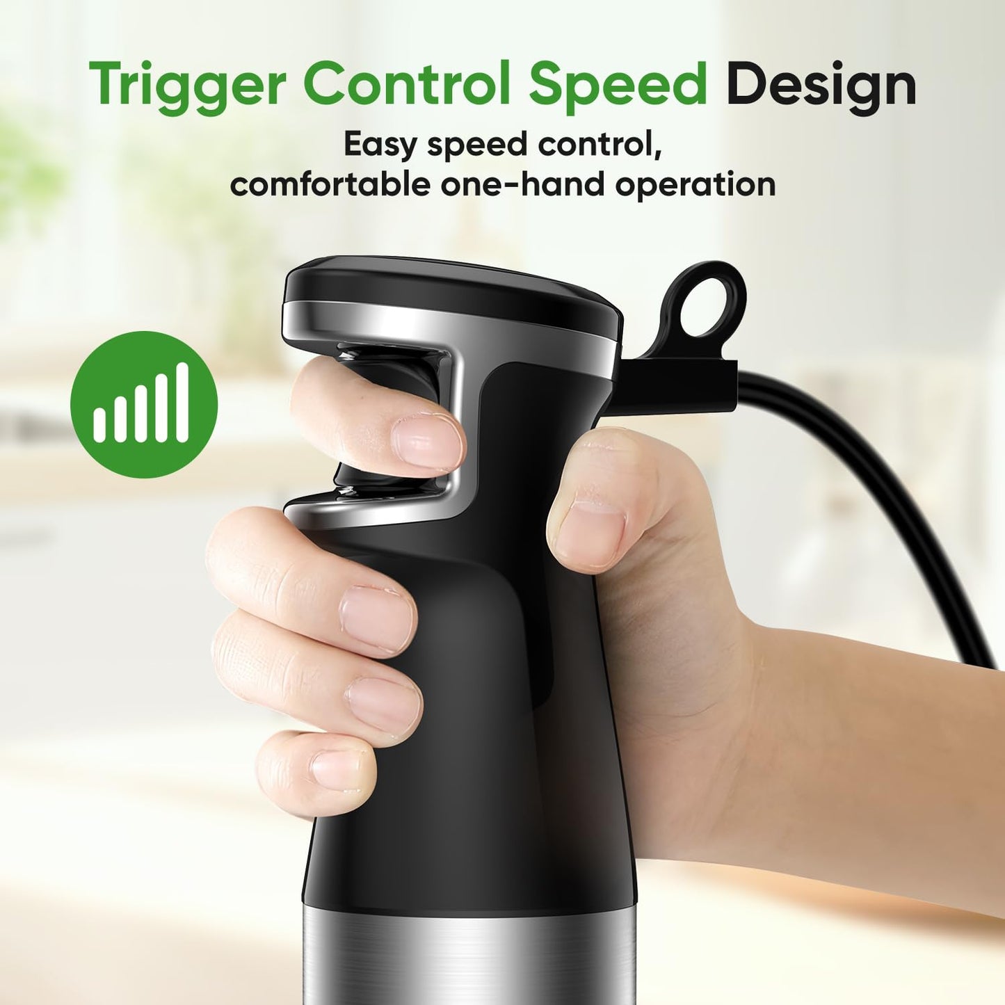 1100W Handheld Immersion Blender with Whisk & Frother