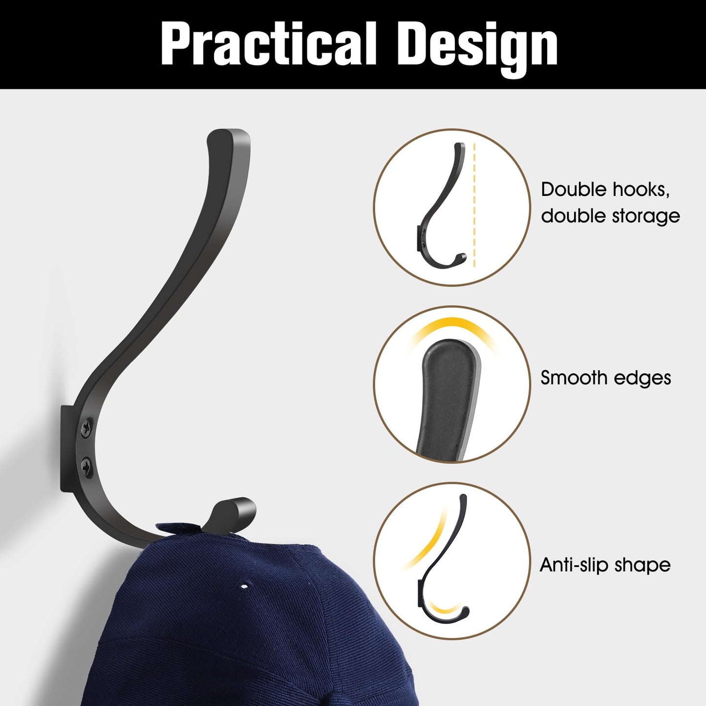 4 Pack Heavy Duty Wall Hooks for Hanging
