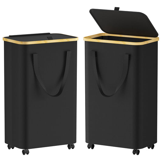 Azlafu Rolling Laundry Basket with Wheels 2-Pack, 75L Tall Slim Laundry Hamper with Lid, Waterproof Dirty Clothes Hampers for Laundry, Bedroom, Bathroom, Black Hamper with Handles for Clothes and Toys