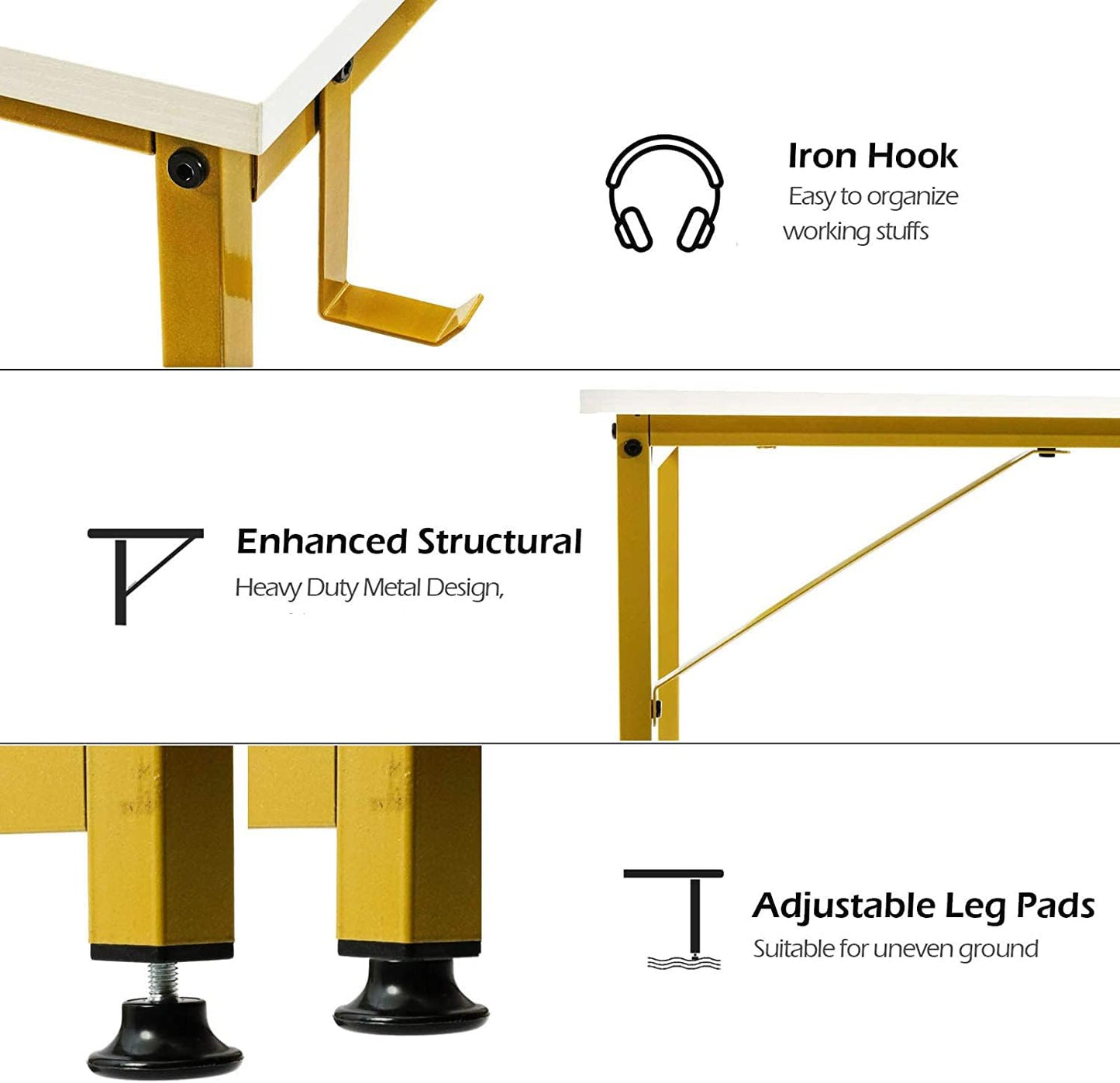 Lufeiya Small Computer Desk White Writing Table for Home Office Small Spaces 31 Inch Modern Student Study Laptop PC Desks with Gold Legs Storage Bag Headphone Hook,White Gold