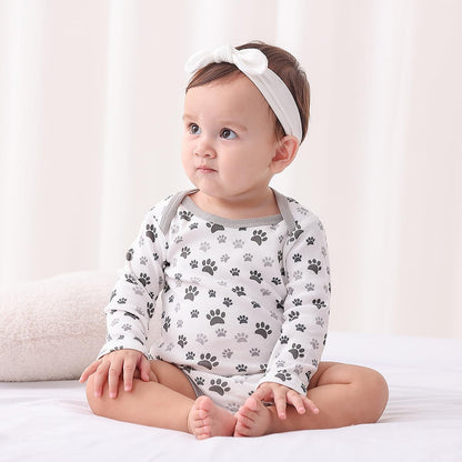Ribbed Long Sleeve Baby Bodysuit Romper, Grey