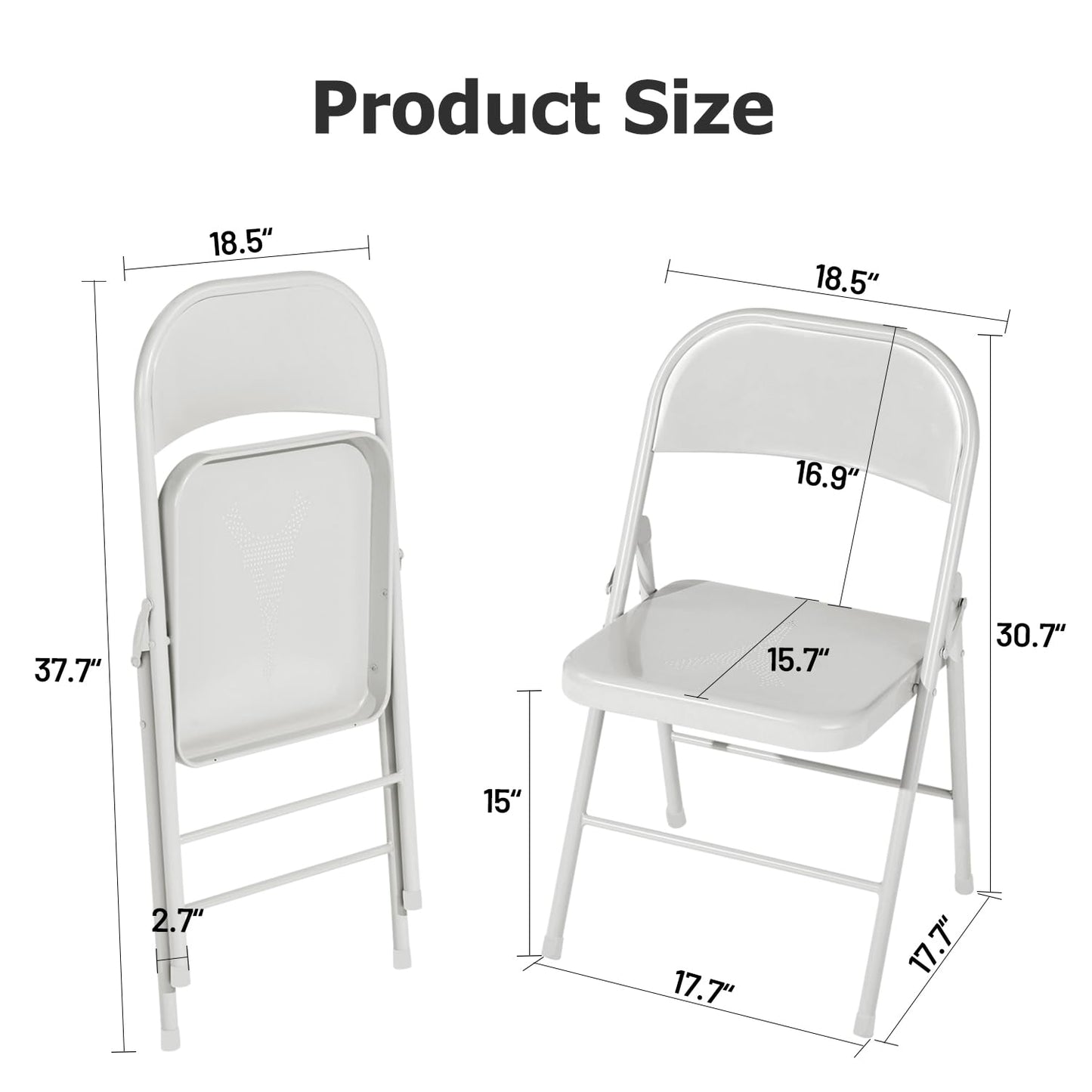 Folding Chairs Set of 4, Metal Stackable Seats