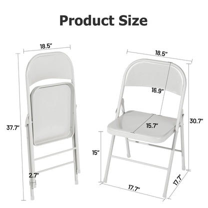 Folding Chairs Set of 4, Metal Stackable Seats