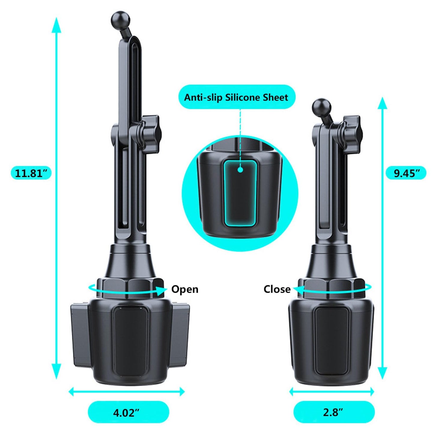 Easkkty Cup Phone Mount for Car with Expandable Base, Universal Car Cup Phone Cradle Holder with Long and Adjustable Neck Fit with iPhone Samsung Google and All Smartphones