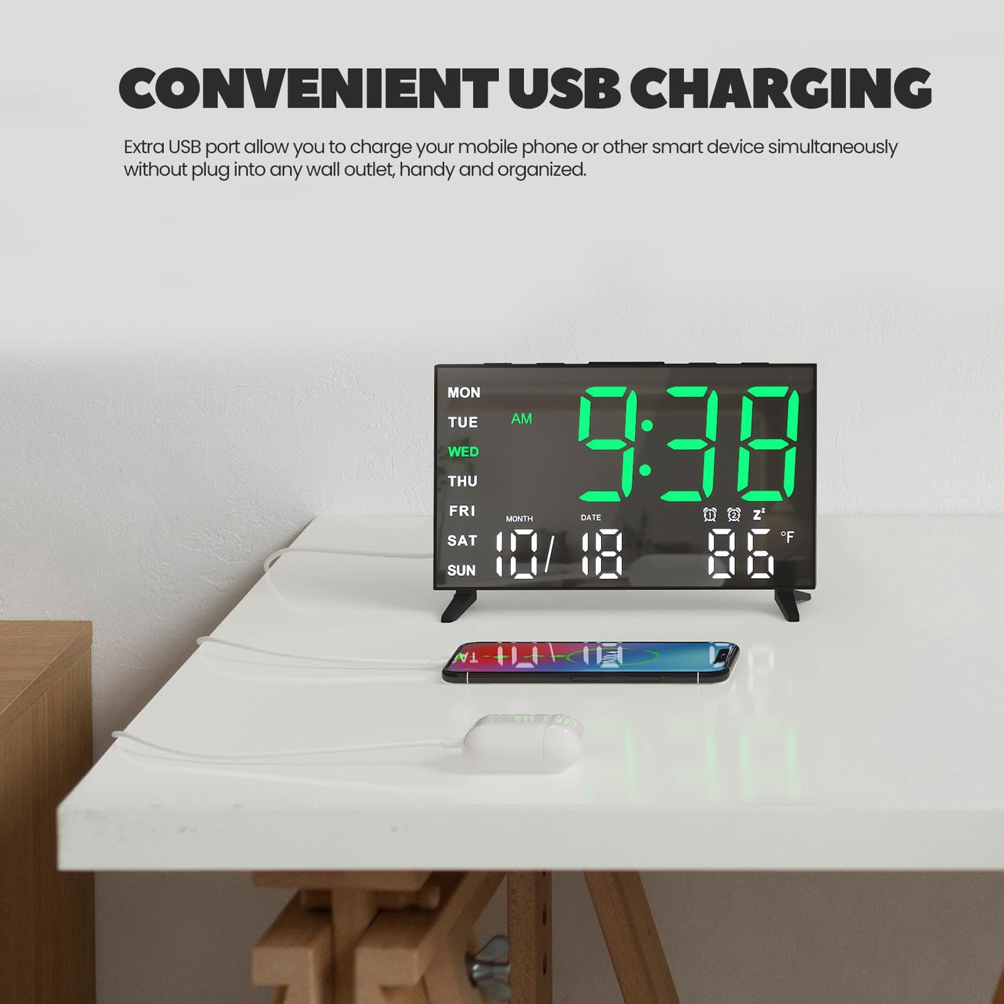 MEISHIDA LED Mirror Alarm Clock with USB Ports