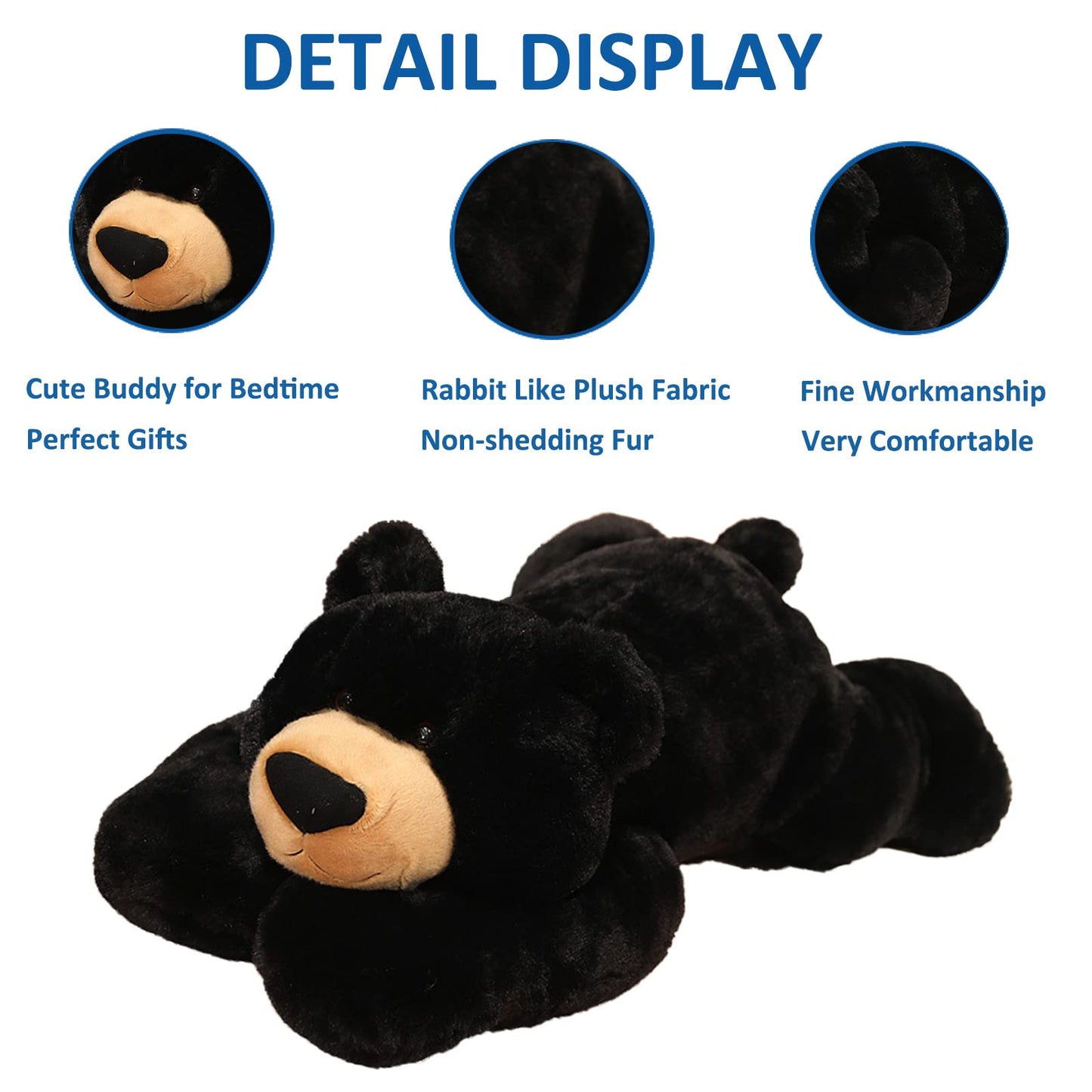 Weighted Black Bear Plush Toy for Kids & Adults