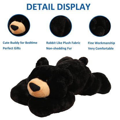 Weighted Black Bear Plush Toy for Kids & Adults