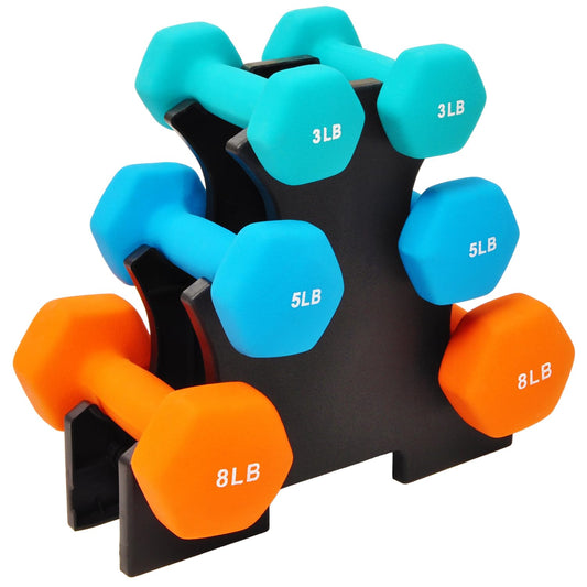 Neoprene Dumbbell Hand Weights Set with Rack