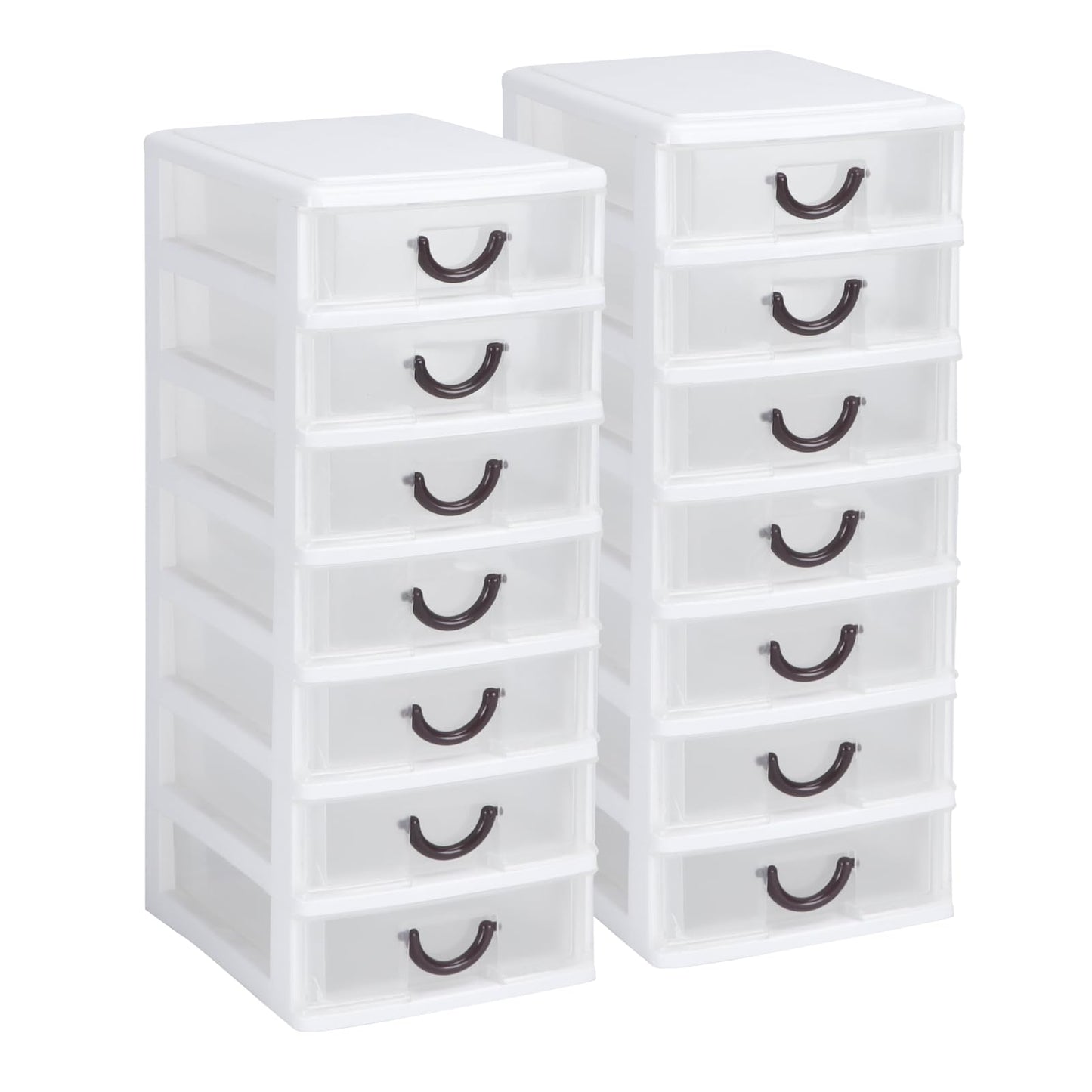 Rempry 2 Pack Mini Plastic Drawers Organizer, 7.1"x5.1"x13.2" Small Storage Drawers Organizer Container Case with 7 Clear Desktop Drawer Units, White