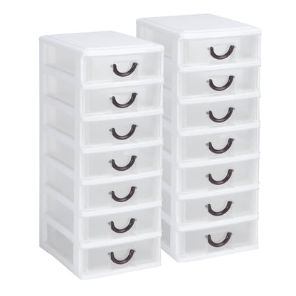 Rempry 2 Pack Mini Plastic Drawers Organizer, 7.1"x5.1"x13.2" Small Storage Drawers Organizer Container Case with 7 Clear Desktop Drawer Units, White