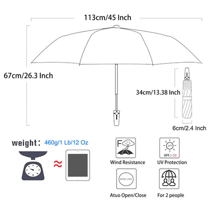 BAODINI Inverted UV Protection Umbrella for Rain and Sun Medium Size 46 inch arc Canopy UPF 50+ Rverse Compact Umbrella Auto Open Close for Travel