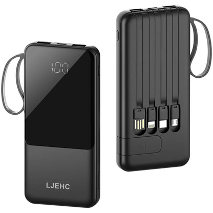 10000mAh Portable Charger with Built-in Cables